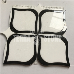 Black And White Marble Waterjet Mosaic Tile Polished
