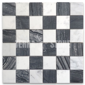 Black Carrara Marble 2X2 Checkerboard Mosaic Tile