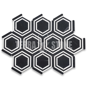Black Marble 5 Inch Hexagon Geometric Mosaic Tile