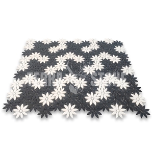 Black Thassos White Marble Daisy Waterjet Mosaic Tile