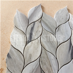 Blue Sands Wave Marble Leaf Design Waterjet Mosaic Tile