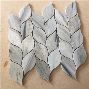 Blue Sands Wave Marble Leaf Design Waterjet Mosaic Tile