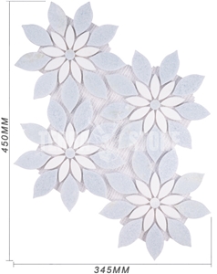 Blue White Waterjet Floral Design Marble Mosaic Tile