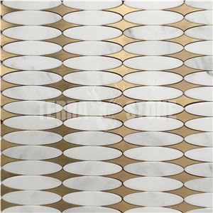 Brass Tile Water Jet Marble Oval Designs Mosaic Art