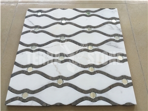 Calacatta Culcatta Marble Waterjet Mosaic Wave Pattern Tile