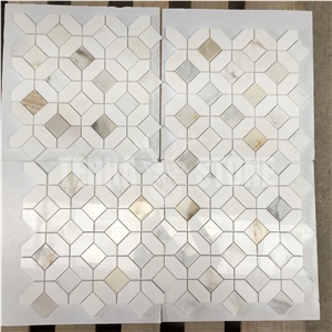 Calacatta Gold And Thassos White Marble Mosiac Square Tile