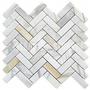 Calacatta Gold Marble 1X3 Herringbone Mosaic Tile Polished