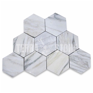 Calacatta Gold Marble 6 Inch Hexagon Mosaic Tile