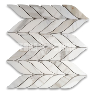 Calacatta Gold Marble Feather Leaf Grand Mosaic Tile