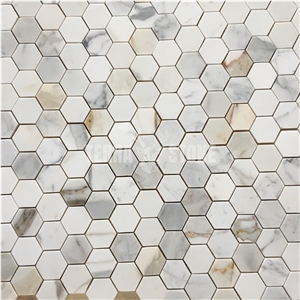 Calacatta Gold Marble Mosaic 2" Hexagon Tile For Backsplash