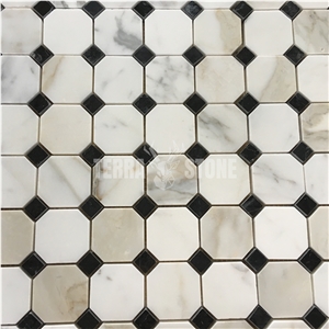 Calacatta Gold Marble Mosaic With Black Stone Octagon Tile
