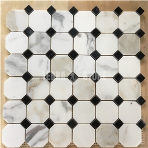 Calacatta Gold Marble Mosaic With Black Stone Octagon Tile