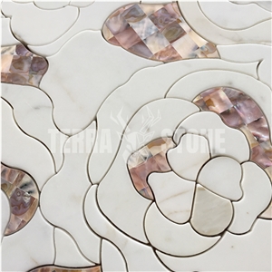 Calacatta Gold Marble Mother Pearl Of Shell Waterjet Mosaic