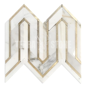 Calacatta Marble And Gold Metal Waterjet Mosaic Tile