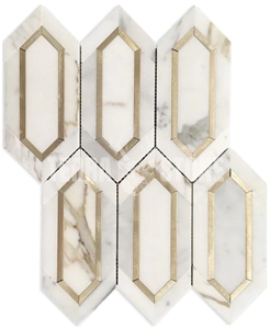 Calacatta Marble With Gold Metal Waterjet Mosaic Tile