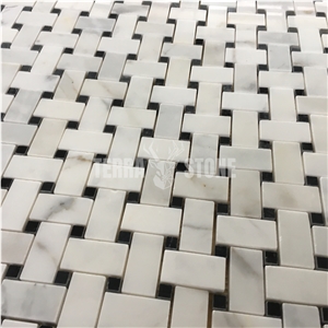 Calacatta White Marble Basketweave Mosaic Tile