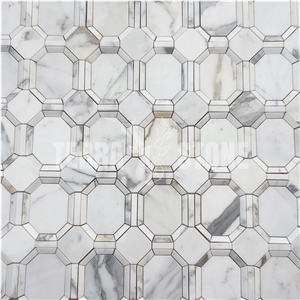 Calacatta White Marle 3D Octagon Kitchen Backsplash Mosaic