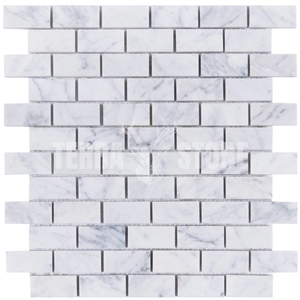 Carrara Bianco Marble Mosaic Tile - 1X2" Mini Brick