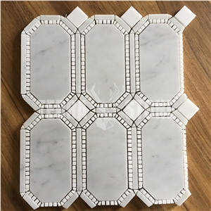 Carrara Marble Chipped Mosaic Hexagon Waterjet Tile