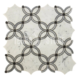Carrara White And Bardiglio Grey Marble Waterjet Mosaic Tile