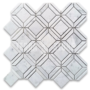 Carrara White Marble 2" Square Geometry Mosaic Tile