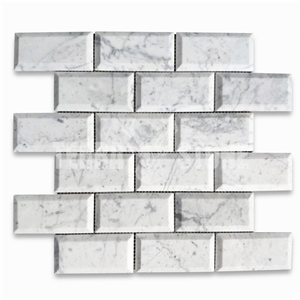 Carrara White Marble 2X4 Subway Mosaic Tile Beveled