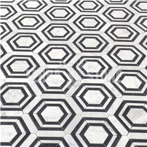 Carrara White Marble Hexagon Georama Geometric Mosaic Tile
