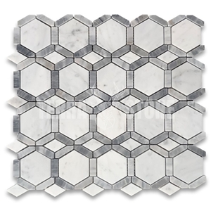 Carrara White Marble Hexagon Mosaic Tile Bardiglio Gray