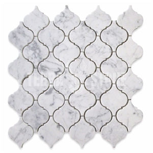 Carrara White Marble Medium Arabesque Lantern Mosaic Tile