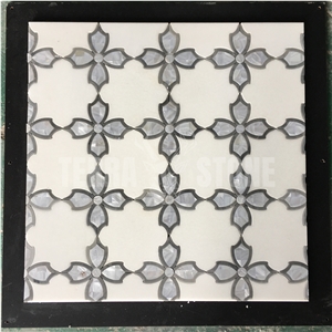 Carrara White Marble Waterjet Mosaic Mother Pearl Shell Tile