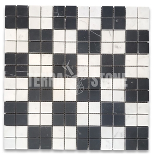 Carrara White Nero Marquina Black Marble Mosaic Tile