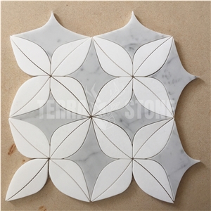Carrara White Thassos Waterjet Art Flower Marble Mosaic Tile