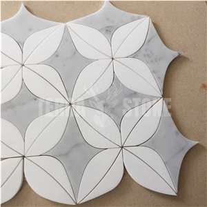 Carrara White Thassos Waterjet Art Flower Marble Mosaic Tile