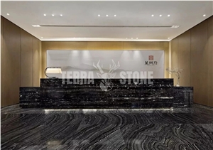 China Silver Wave Zebra Black Marble Polished Slab Wall Tile