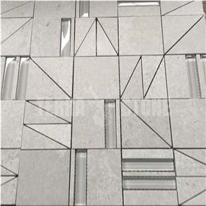 Cinderella Grey Marble With Glass Inlay Stone Mosaic Tile