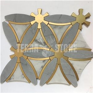 Classic Tile Water Jet Brass Inlay Marble Mosaic Tile