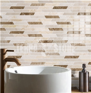 Crema Marfil And Emperador Light Marble Mosaic Tile Strips