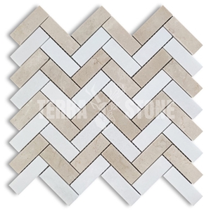 Crema Marfil Marble 1X3 Herringbone Mosaic Tile