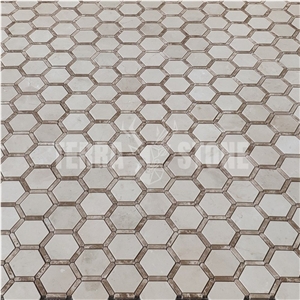 Crema Marfil Marble 2 Inch Hexagon Mosaic Tile Emperador