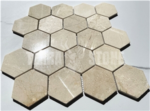 Crema Marfil Marble 3 Inch Hexagon Mosaic Tile Polished