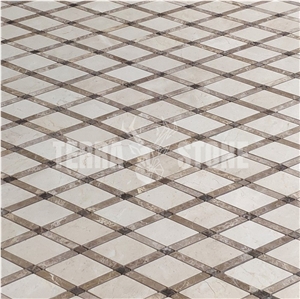 Crema Marfil Marble Diamond Lattice Mosaic Tile Waterjet