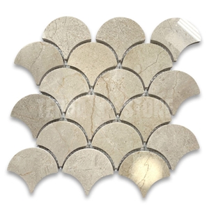 Crema Marfil Marble Grand Fish Scale Fan Shape Mosaic Tile