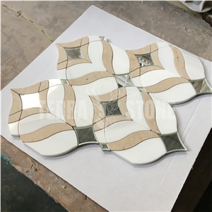 Crema Marfil Thassos White Marble Waterjet Mosaic Glass Tile