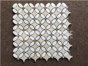 Crema Marifl And Thassos White Marble Flower Mosaic Tile