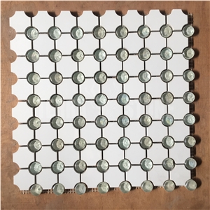 Crystal Glass And Thassos Marble Mosaic Penny Round Tile