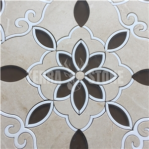 Crystal Glass Mix Marble Waterjet Wall Mosaic Tile
