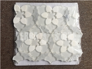 Crystal Glass Mix White Marble Water Jet Mosaic Kitchen Tile