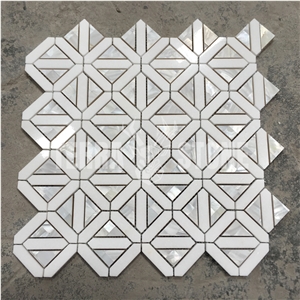 Crytal White Marble Pearl Shell Bathroom Waterjet Mosaics