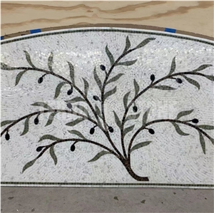 Custom Tree Pattern Marble Mosaic Tile Mural Medallion
