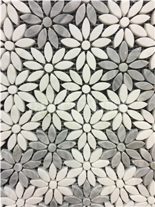 Daisy Flower Design Bianco Carrara White Marble Mosaic Tile
